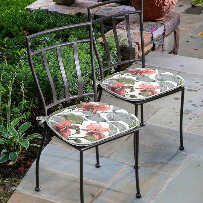 Outdoor Chair Cushions 16"x17" Set of 4, Water Resistant Patio Chair Pads with Ties, Seat Cushions for Home Garden Furniture Decoration, Clemens Noir Pink