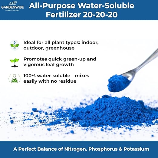 Gardenwise 20-20-20 Water-Soluble Fertilizer – Powder for Liquid Plant Food for Indoor & Outdoor Plants, Orchids, Vegetables, Lawns, Flowers – 20 20 20 Fertilizer 4 Quarts (8 lbs)