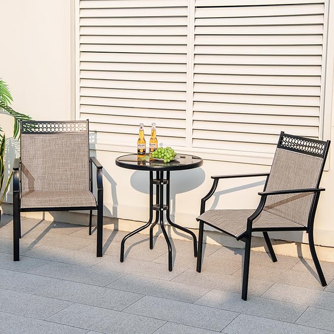 Giantex Patio Chairs Set of 4, Outdoor Chairs with All Weather Fabric, High Backrest, Armrests, Heavy Duty Metal Armchair, Outside Dining Chairs for Porch Lawn Garden Yard Pool
