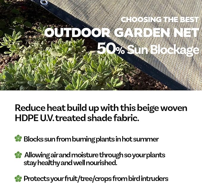 Alion Home HDPE 50% Sun Block Garden Netting Mesh (6' x 10', Beige)