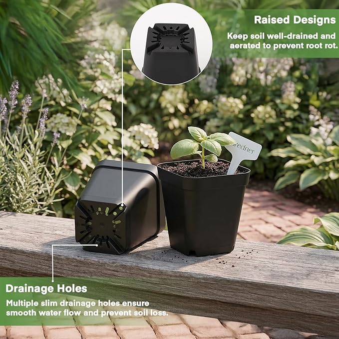 GREANER 120PCS Nursery Pots for Plants, 2.7 Inch Seed Starting Pots with 20 Packs Plant Labels, Durable Planting Pots for Indoors and Outdoors(Black)