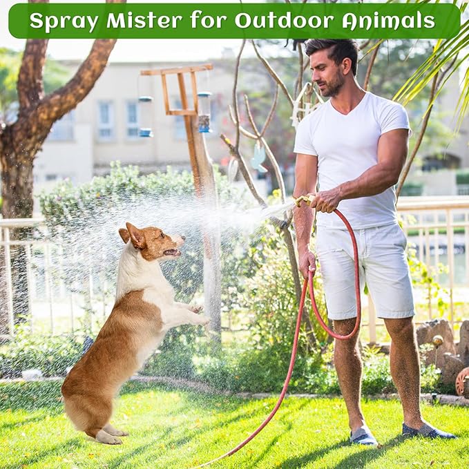 Brass Hose Nozzle & 8-Hole Garden Hose Mister Nozzle Set, Heavy Duty, Adjustable Spray & High-Pressure Jet