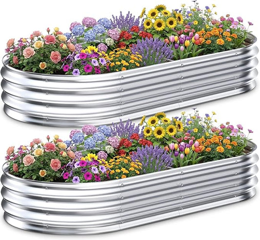 Galvanized Raised Garden Bed Outdoor, 6x3x1ft(2 Pack) Metal Heavy Duty Planter Boxes for Gardening, Easy Assemble Large Oval Plant Container Kit for Vegetables, Flowers, Fruits, Silver