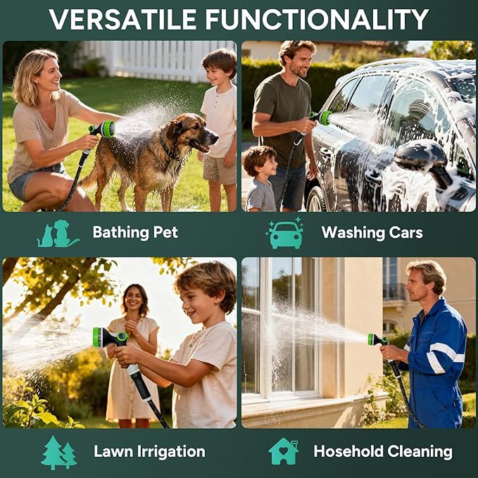 Garden Hose 100FT, Flexible Lightweight Non-Expandable Water Hose with 10 Function Nozzle,No-Kink, Leak-Proof, Burst-Resistant, High-Pressure for Yard, Outdoor