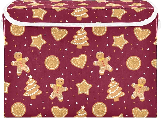 senya Christmas Baskets Collapsible Storage Bins with Lids, Christmas Gingerbread Cookies Storage Boxes Clothes Baskets for Organizing