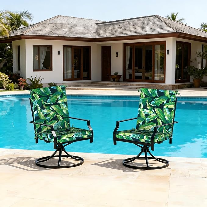 DYTXIII Outdoor High Back Chair Cushions Set of 2, 44x20 in Water Repellent Patio Seat Cushions with Elastic Sponge, All Weather Cushions for Rocking, Dining Chairs, Patio Furniture - Hanalei Lagoon