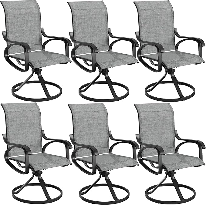 Patio Swivel Chairs Set of 6, All Weather Outdoor Rocking Chair with Textilene Breathable Back, Metal Frame, Patio Dining Chair for Backyard, Garde, Porch and Deck (6, Light Grey)