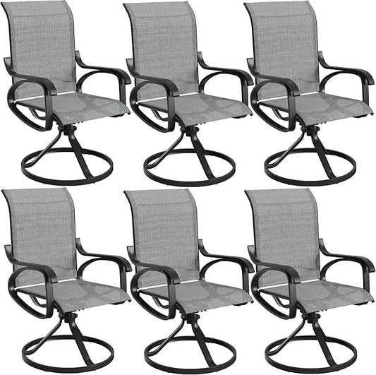 Patio Swivel Chairs Set of 6, All Weather Outdoor Rocking Chair with Textilene Breathable Back, Metal Frame, Patio Dining Chair for Backyard, Garde, Porch and Deck (6, Light Grey)