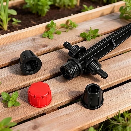 26pcs Two-Way Drip Emitters for 1/4" Irrigation Tubing, Easy Connect Adjustable 360 Degree Water Flow Drip Sprayer On 5" Stake for 4/7mm Tube Locked Irrigation Drippers for Garden Flower