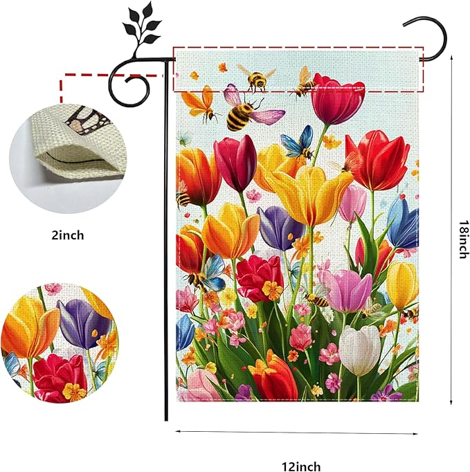 Spring Summer Tulip Garden Flag 12x18 Inch Double Sided, Colorful Welcome Yard Decor, Farmhouse Outdoor Flag for Lawn Patio Porch