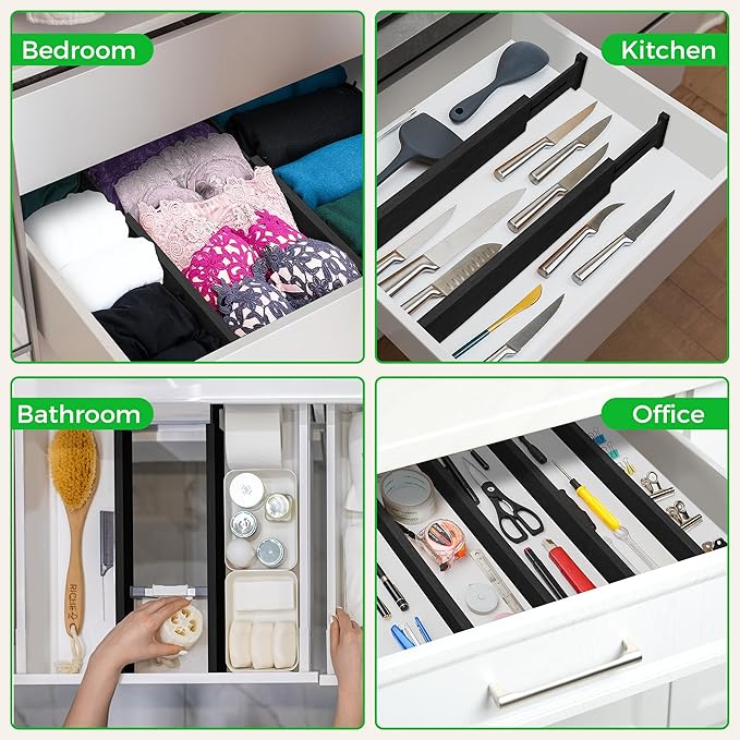 4 Pack Bamboo Drawer Dividers Organizer with Inserts 2.6'' High