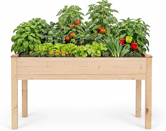 Backyard Expressions Wooden Raised Garden Bed | 48" x 24" x 30" Elevated Planter Box with Included Bed Liner | Outdoor Vegetable, Flower, and Herb Gardening