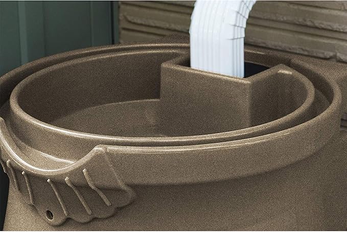 Good Ideas Rain Wizard 50 Gallon Rain Saver Barrel Water Storage Urn with Planter Space and 2 Brass Spigots, Sandstone (4 Pack)