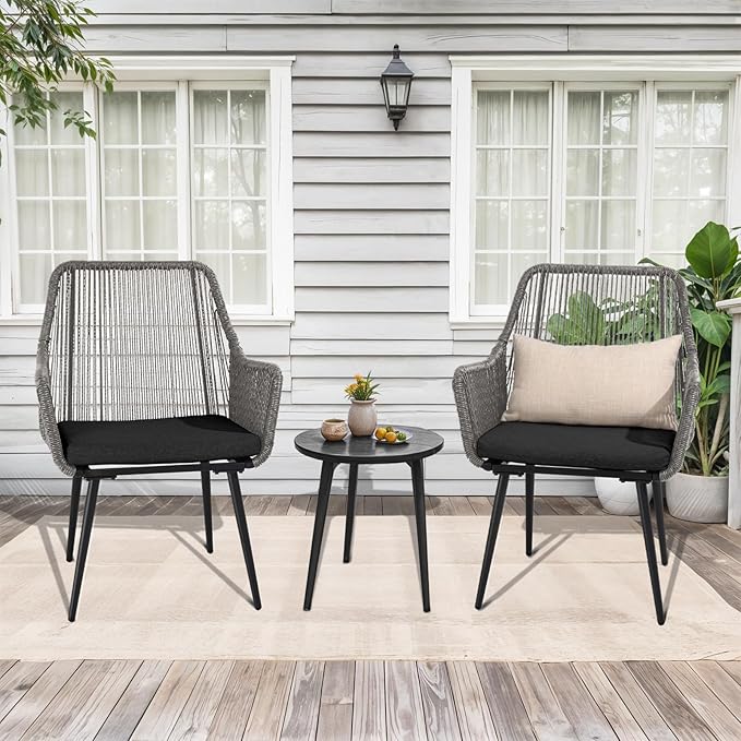 Patio Dining Chairs, Outdoor Dining Chairs with Armrest and Cushion Set of 6, Woven Twisted Wicker Rattan Chair, Modern Indoor Outdoor Seating for Garden, Lawn, Backyard, Grey