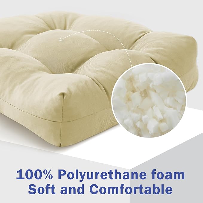 IPYNBAP Outdoor Chair Cushions Set of 2, Patio Chair Cushions with Ties, 19x19+5” Tufted Outdoor Seat Cushions, Waterproof Patio Furniture Cushions, Outdoor Dining Chair Pads, Beige