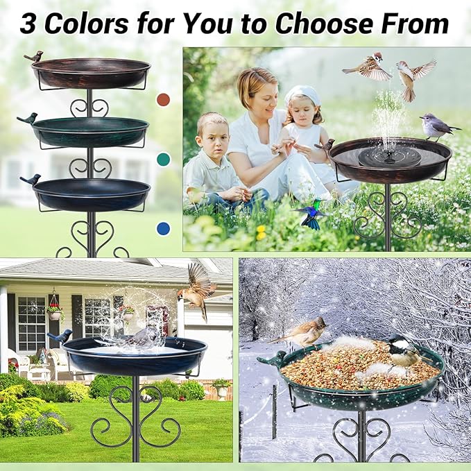 Metal Bird Bath for Outside, 40 Inch Tall Vintage Freestanding Birdbaths Bowl with Bird Statue, Sturdy 5-Pronged Base Birdfeeder for Outdoors Garden Patio Yard Lawn Decor (Vintage Blue)