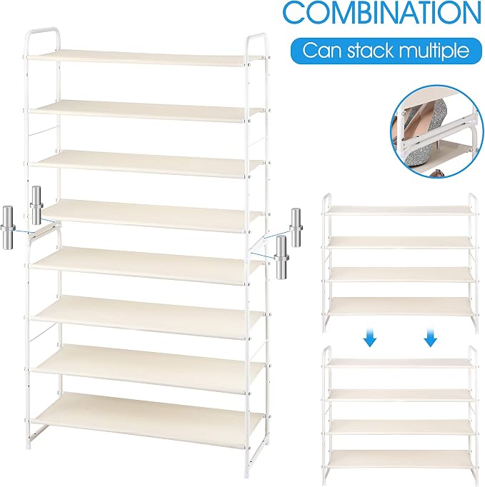 Simple Trending 4-Tier Shoe Rack, Expandable Shoe Shelf, White