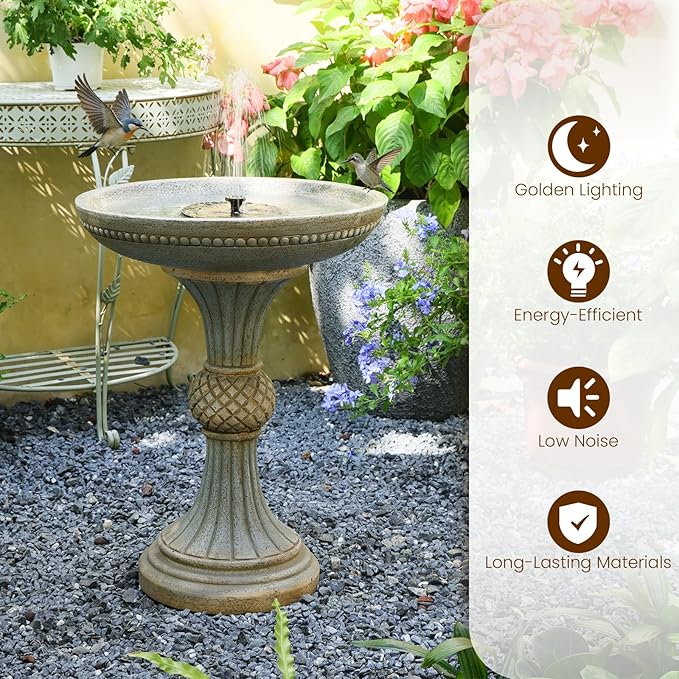Sunlinua 24.02H Outdoor Water Fountain with LED Lights Italian Resin Garden Fountain for Patio Yard Weather-Resistant Cascading Waterfall Feature with Quiet Pump Elegant Backyard Décor