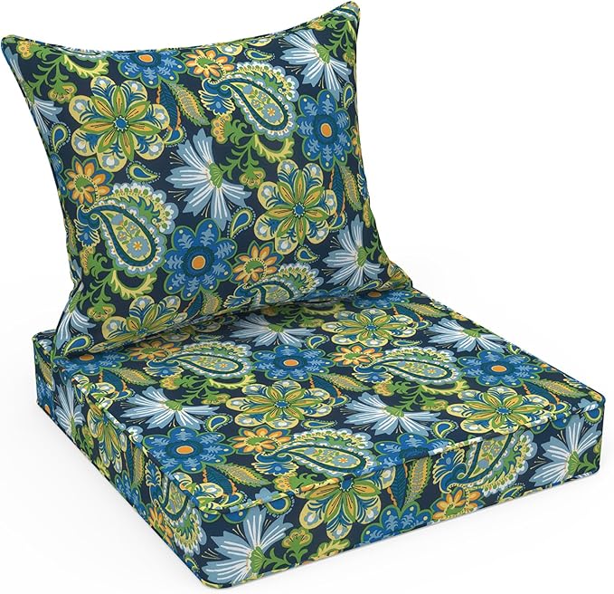 LVTXIII Outdoor/Indoor Deep Seat Cushion Patio Seat and Back Cushion Set All-Weather Replacement Chair Cushion for Wicker Chairs and Garden Furniture Decoration, 24"x24"x4", Flower Child