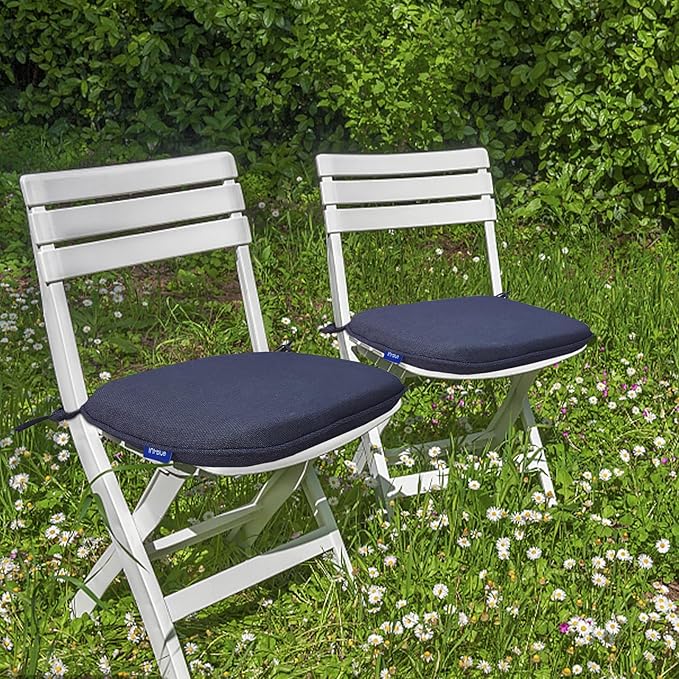 SleepMan Outdoor 17"x16" Chair Cushions with Ties Set of 6, Water Resistant All Weather U-Shape Seat Pads for Patio Garden Furniture Indoor Fade Resistant Patio Cushions (Blue Grey)