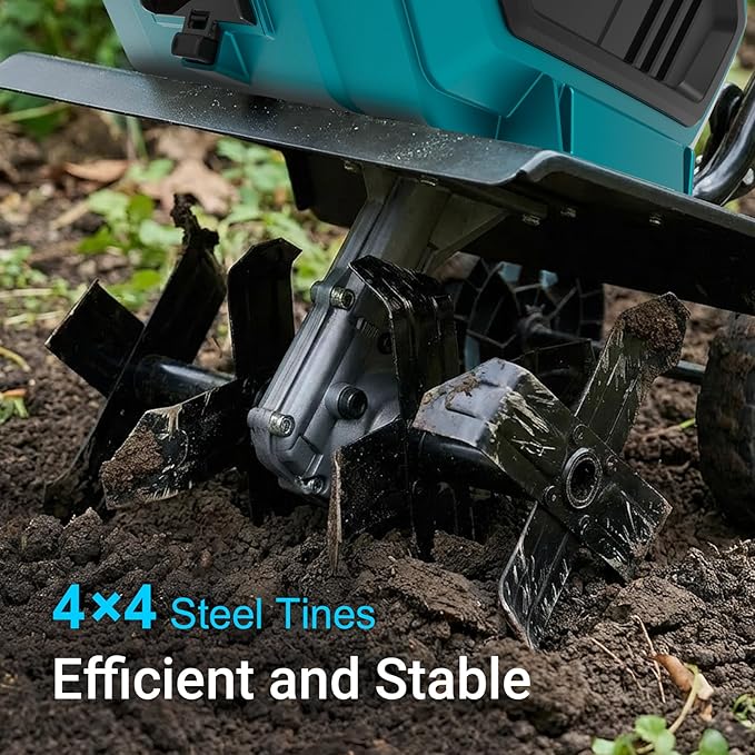 36V Brushless Cordless Tiller Cultivator Compatible with Makita 18V Battery(Tool Only), Electric Garden Tiller w/16 Steel Tines, 14.2" Tilling Width, 8.7" Depth, Safety Lock, Portable Rototiller