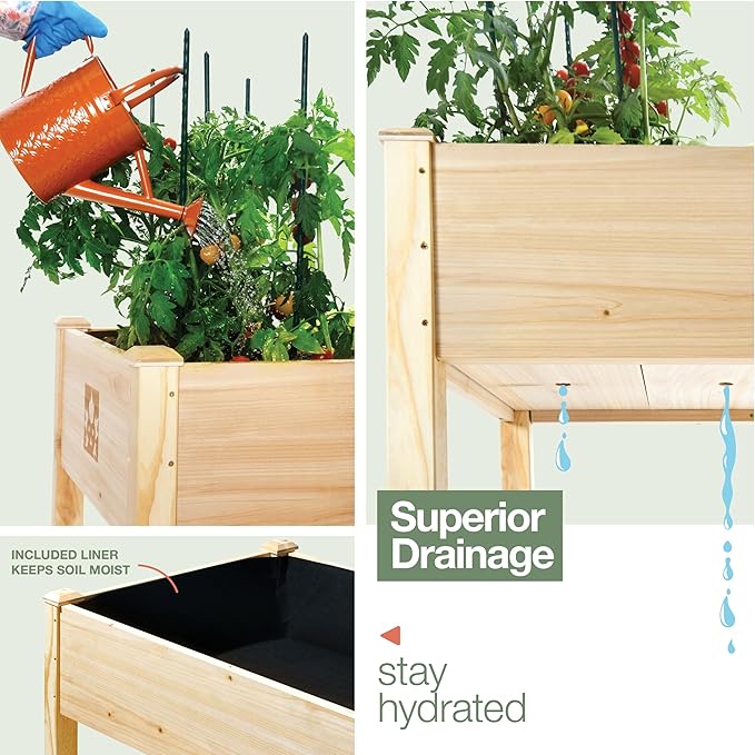 Maple99 Raised Garden Bed with Legs 48x24x30 - Natural Cedar Wood Elevated Planter Box with Bed Liner for Flowers, Veggies, Herbs - 200lb Capacity