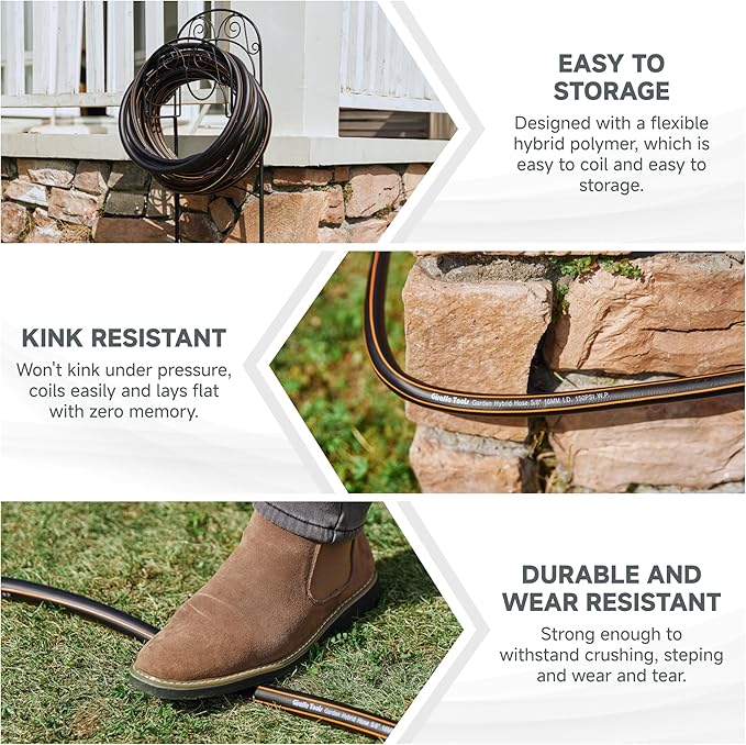 Giraffe Tools Garden Hose 5/8", Custom Length, Heavy Duty, No Kink, Flexible, Rubber Garden Hose, Leakproof Water Hose, 600 Burst PSI, 5ft Male to Female Hose