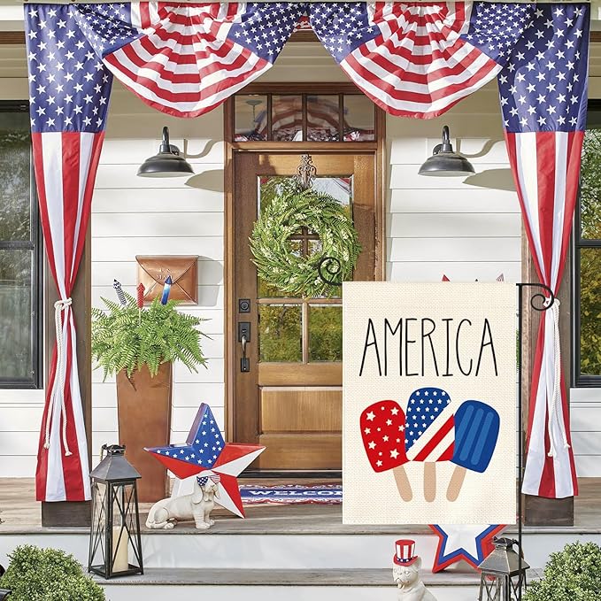 AVOIN colorlife American Stars and Stripes Popsicle Garden Flag Double Sided Outside, USA Patriotic 4th of July Independence Memorial Day Yard Outdoor Decoration 12.5 x 18 Inch