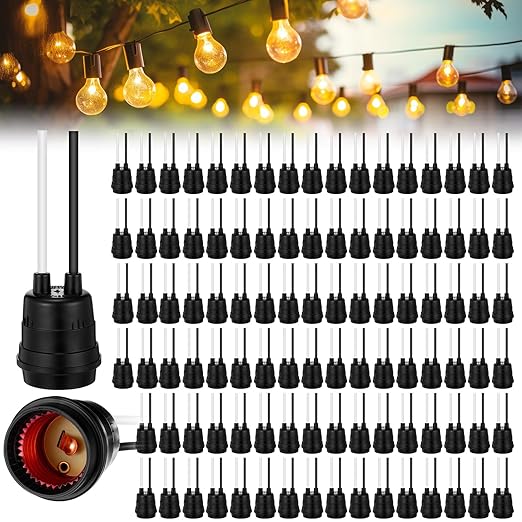 VIHOSE 100 Pcs Black Pigtail Lamp Holder Light Sockets E26/ E27 Fully Sealed Waterproof Lamp Sockets 250v Temporary Light Bulbs Holder with Wire Cord for Outdoor Garden Patio DIY Illumination
