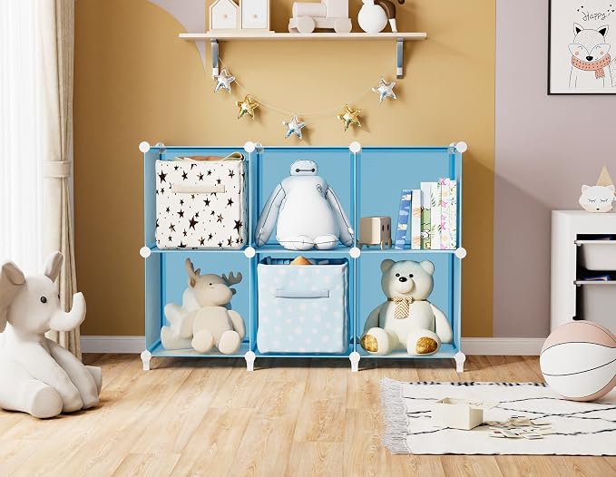 Portable Closet 6 Cube Closet Organizer and Storage Shelf Bookcase with Metal Hammer, Organizer Cabinet for Kids, Bedroom, Bathroom