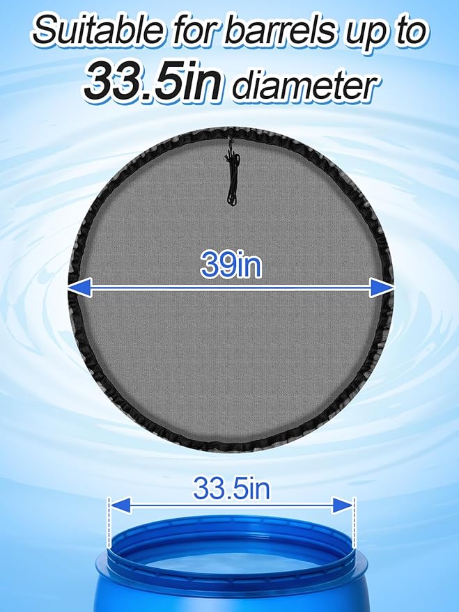 Mesh Cover for Rain Barrels - 4pcs 39in Rain Barrel Netting with Drawstring, Water Collection Buckets Tank Protector Screen for Preventing Fallen Leaves in Outdoor Garden Eaves