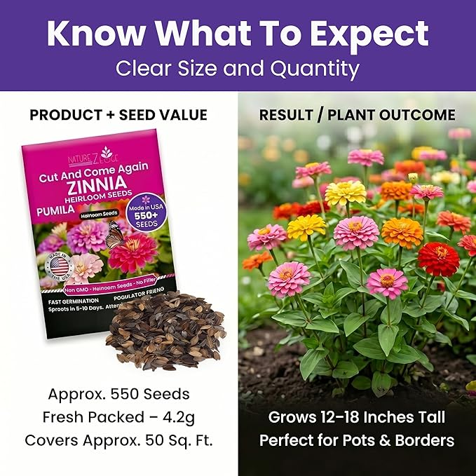 NatureZ Edge Zinnia Seeds for Planting Outdoors, Flower Seeds, Bulk Semillas De Flores para Sembrar, Pumila Mix 4.2 g