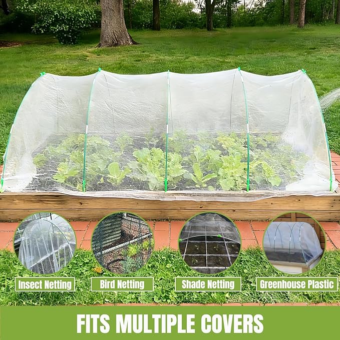 72 PCS Garden Hoops Greenhouse Hoops, Durable Plastic Coated Fiberglass Garden Tunnel for Raised Beds, DIY Plant Support Stakes for Garden Netting & Row Cover, Rust-Free Frames