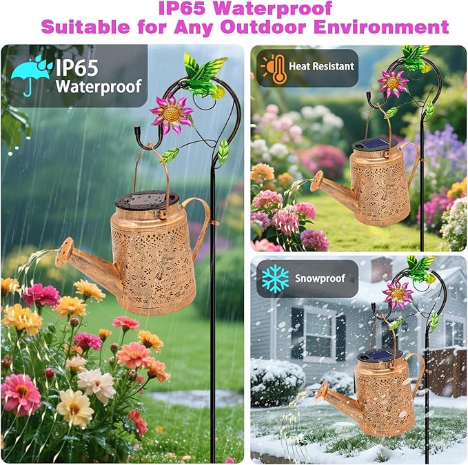 VOOKRY Solar Lights Outdoor Waterproof, Hummingbird Retro Metal Solar Watering Can Lights, Gifts for Women Mom Grandma Mother's Day, Hanging Lantern Decorative Garden Decor for Outside Yard Lawn Patio