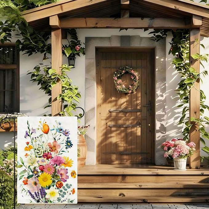 Spring Summer Colorful Floral Garden Flag 12x18 Inch Double Sided Outside Farmhouse Holiday Courtyard Decoration Flag