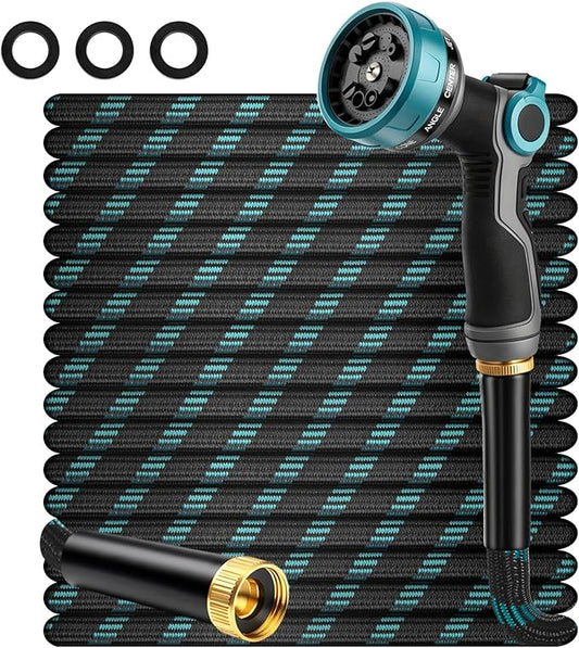 Garden Hose 30FT Non-Expandable Ultra Lightweight Water Hose & Super Flexible Hose with 10-Pattern Hose Nozzle High-Strength Special Cloth Cover with 3/4" Brass fitting for Lawn, Yard, Car Washing