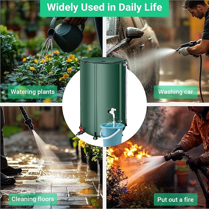 FAMIROSA 50 Gallon / 200L Collapsible Rain Barrel, Foldable PVC Rain Barrels to Collect Rainwater from Gutter, Portable Water Storage Tank Container with Hose Spigot, Water Catcher Collector Green