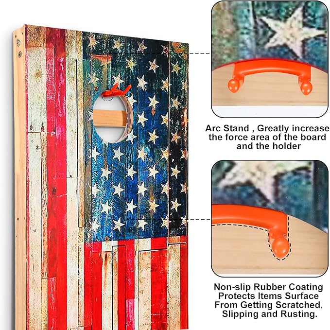 AHOWPD Cornhole Boards Hanger, 2 PCS Hooks Hanging Cornhole Boards, Cornhole Accessories Wall Mount, Cornhole Board Games Holder Storage, One Basket Organize Cornhole Bags