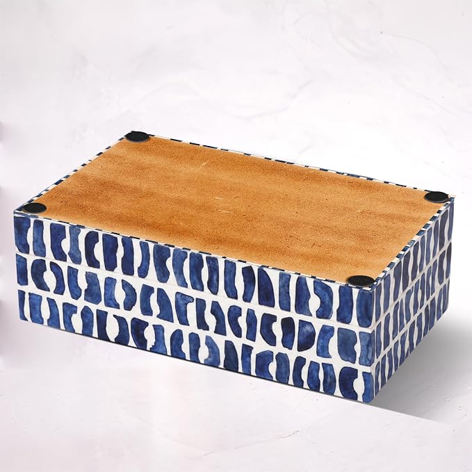 Handicrafts Home Decorative Storage Box – Mosaic Azul Collection – Resin & Bone Inlay Keepsake Box, Black & White Organizer, Modern Home Décor, Tabletop Display, Gift Box for Her – 9x6x3.5”