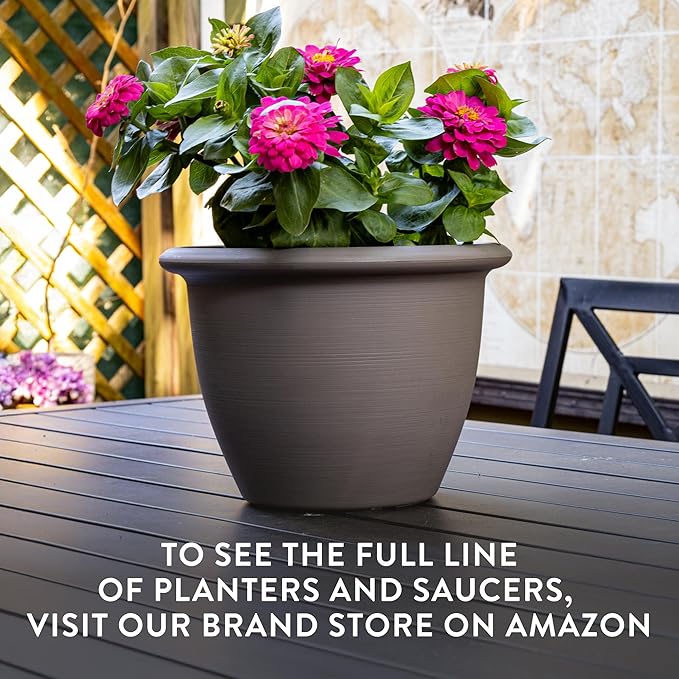 The HC Companies Sevilla Flower Planters - Outdoor & Indoor Planter - Round Self Watering Plant Pots for Herbs & More (9”, Painted Black, Pack of 2)