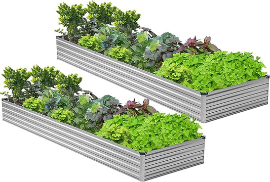 2PCS 12x3x1ft Galvanized Raised Garden Bed Kit, Galvanized Planter Raised Garden Boxes Outdoor, Large Metal Raised Garden Beds for Vegetables,Silver