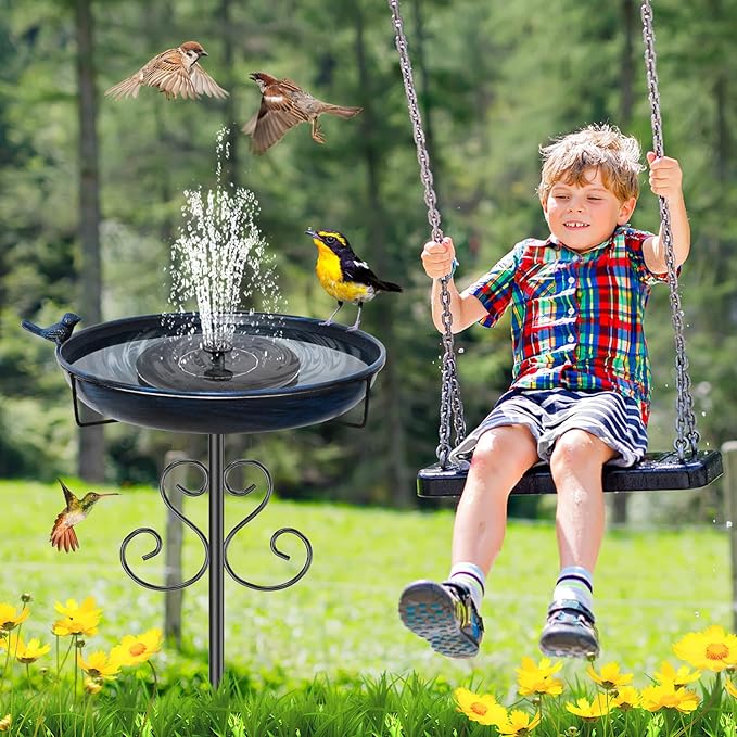 Metal Bird Bath for Outside, 40 Inch Tall Vintage Freestanding Birdbaths Bowl with Bird Statue, Sturdy 5-Pronged Base Birdfeeder for Outdoors Garden Patio Yard Lawn Decor (Vintage Blue)