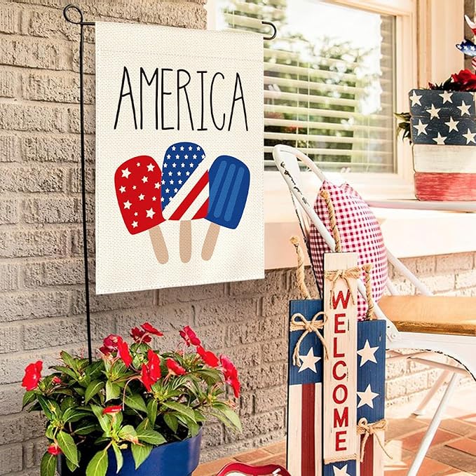 AVOIN colorlife American Stars and Stripes Popsicle Garden Flag Double Sided Outside, USA Patriotic 4th of July Independence Memorial Day Yard Outdoor Decoration 12.5 x 18 Inch