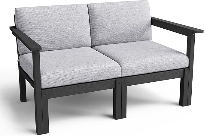 Stoog Modular 2-Seater Outdoor Loveseat, Convertible Sofa with Removable Arm – Waterproof HIPS Frame & Olefin Cushions for Patio, Poolside, Backyard, Black