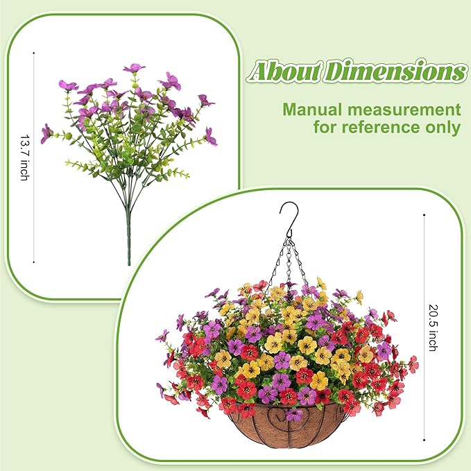 Ammyoo Artificial Faux Hanging Plants Flowers Basket for Spring Outdoor Decoration, Fake Silk Daisy UV Resistant Look Real with Eucalyptus Leaves Summer Outside Decor for Home Patio Garden