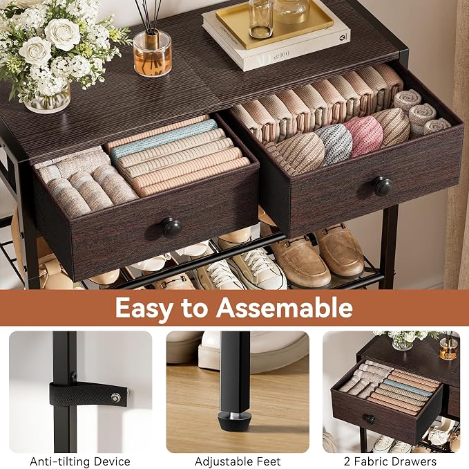 5 Tier Shoe Rack with 2 Drawers, 16-20 Pairs Dark Brown