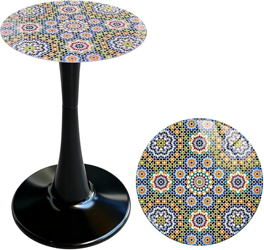 Simmer Stone 13.4" Outdoor Side Table, Round Patio Bistro Table Printed Tempered Glass Top, Waterproof Rust-Proof Base, Small Plant Stand for Balcony, Garden, Deck, 21.6" H (Morocco)