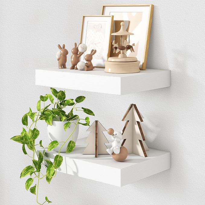 FLYJOE 12 Inch Deep Floating Shelves, 16 Inch White Wall Shelves Set of 2