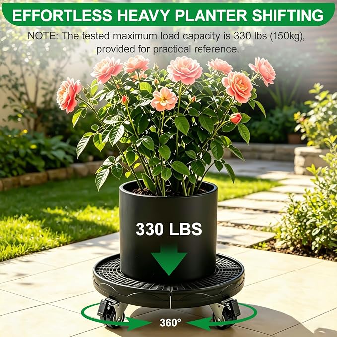 Expandable Plant Caddy with Lockable Wheels | 15–19.7in Adjustable Rolling Plant Dolly, Heavy Duty Wheeled Stand for Round Planters, Tower Planters & Storage Bins