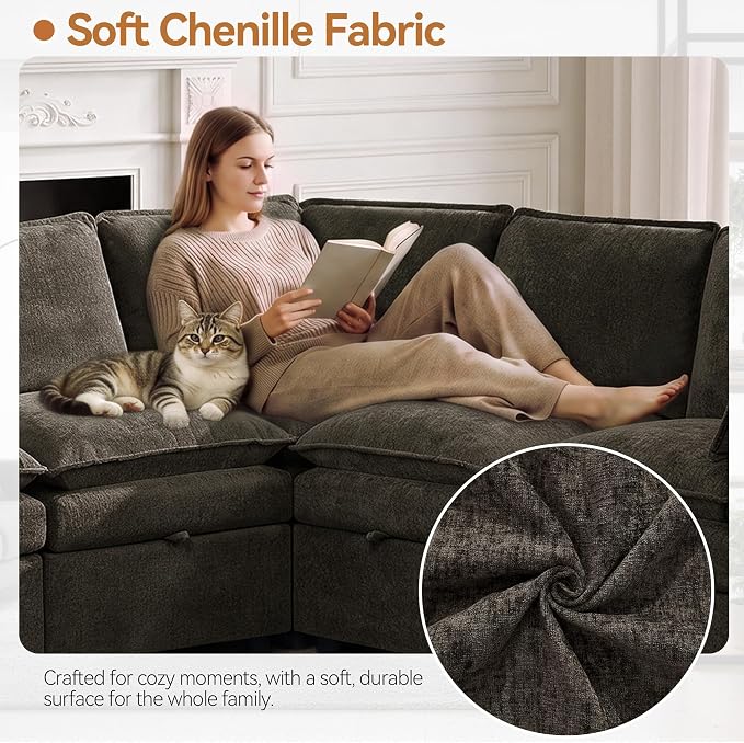 80" Storage Modular Sectional Sofa, Cloud Couch for Living Room,Brown